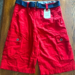 Levi’s red cargo shorts with belt